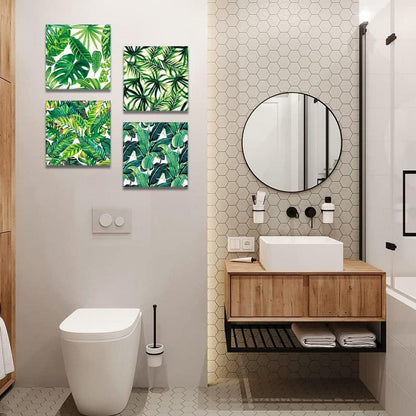 4er Set Leinwandbilder Grüne Blätter Kunstdruck Wanddekoration 30x30cm