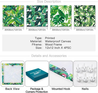 Moderne Leinwandbilder Grüne Blätter 4-teilig 30x30cm