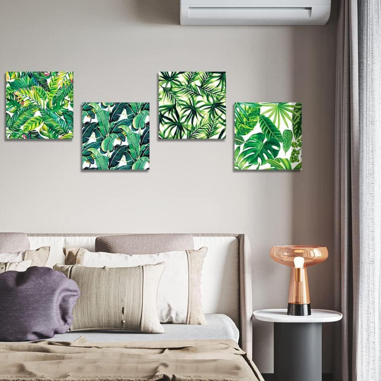 4-teilig Leinwandbilder Grüne Blätter 30x30cm Kunst Wandbild