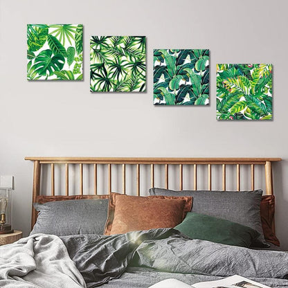 Moderne Leinwandbilder Grüne Blätter 4-teilig 30x30cm