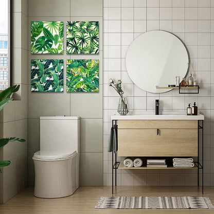 4er Set Leinwandbilder Grüne Blätter Kunstdruck Wanddekoration 30x30cm