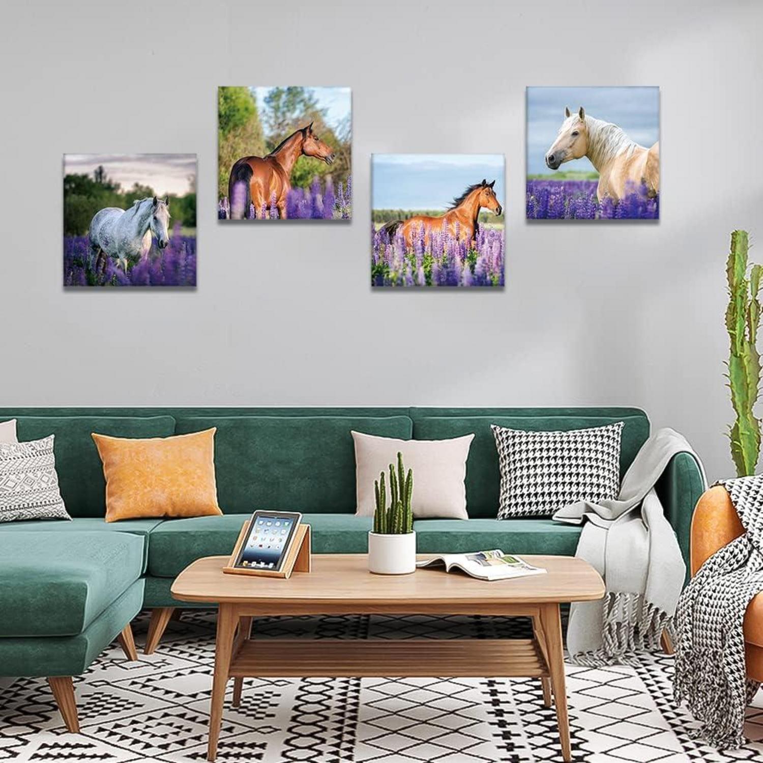 Leinwandbilder Lila Lavendel Pferd 30x30cm 4-teilig Wandbild