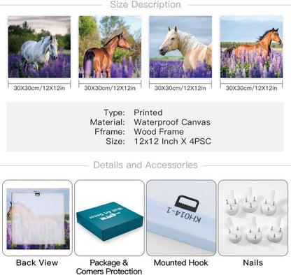 Leinwandbild Lila Lavendel Pferd Moderne Wanddekoration 30x30cm 4-teilig