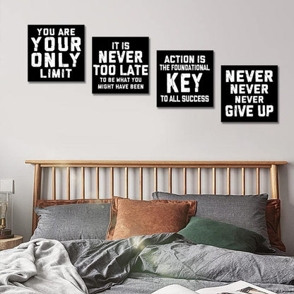 Moderne 4-teilige Leinwandbilder mit inspirierenden Zitaten in Schwarz