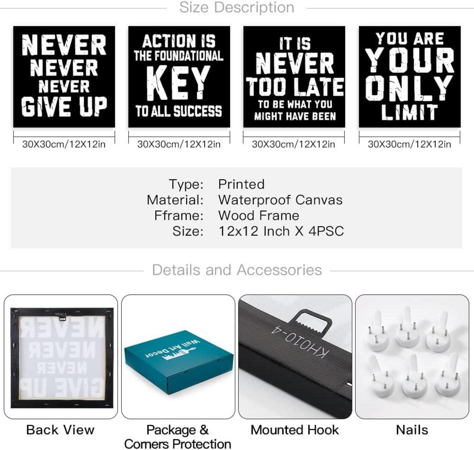 Moderne Leinwandbilder mit Inspirierenden Zitaten - 4-teilig - Schwarz - 30x30cm