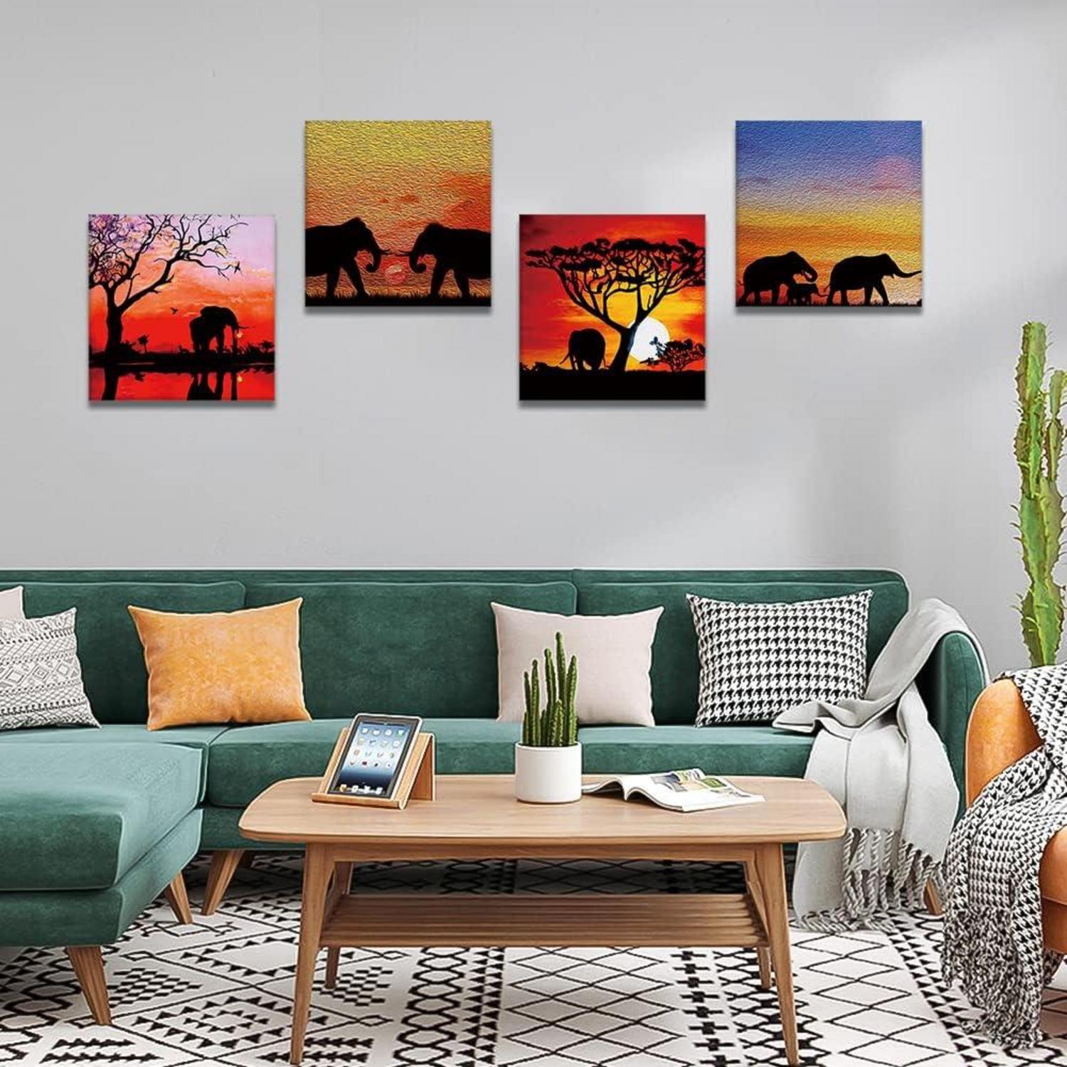 4-teiliges Leinwandbild Afrikanische Elefanten