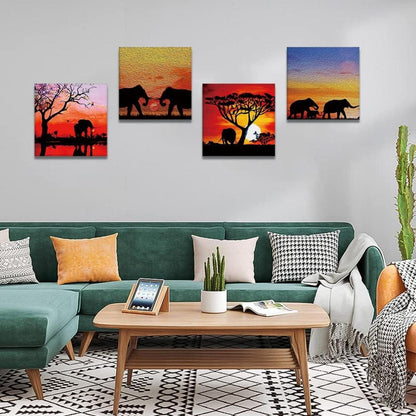 4-teiliges Leinwandbild Afrikanische Elefanten
