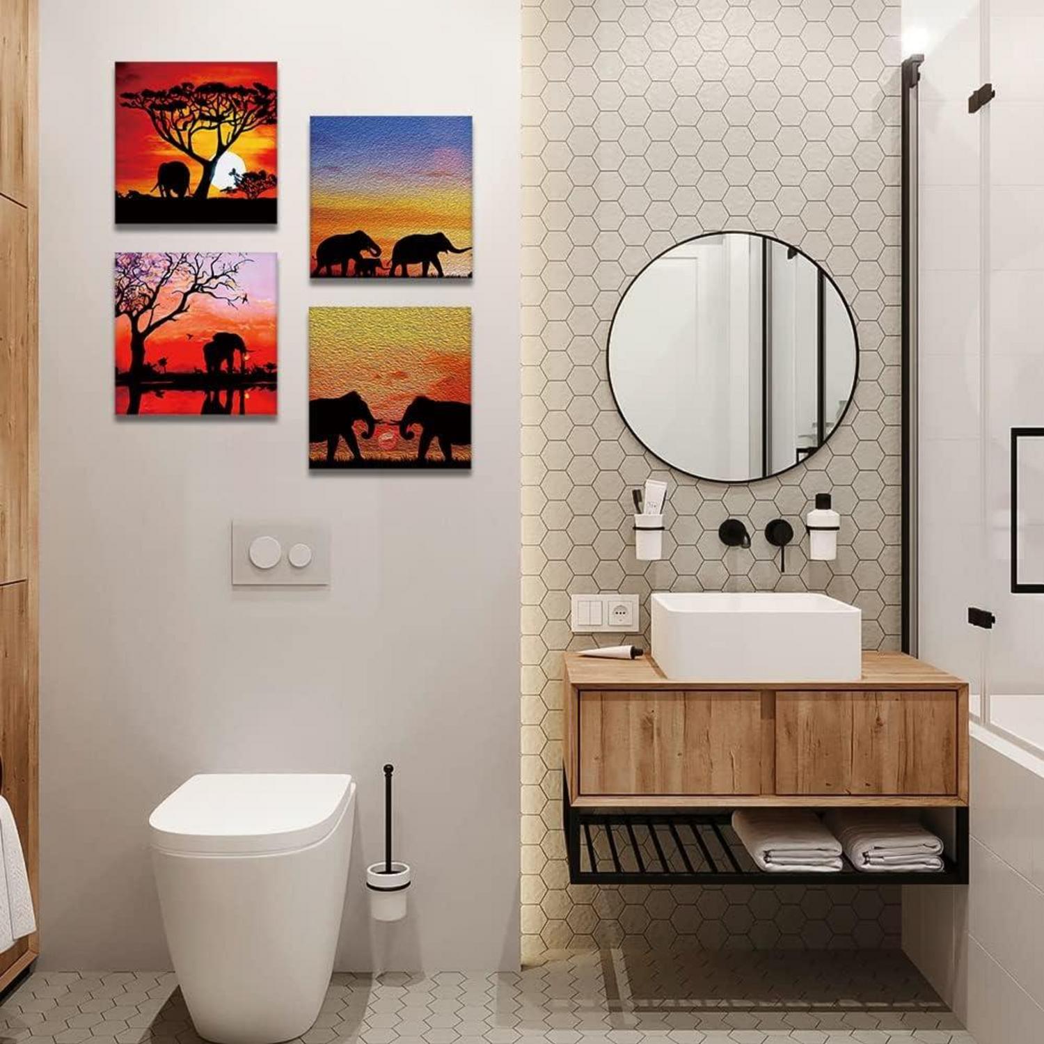 Moderne Leinwandbilder Sonnenuntergang Elefanten 4-teilig 30x30cm