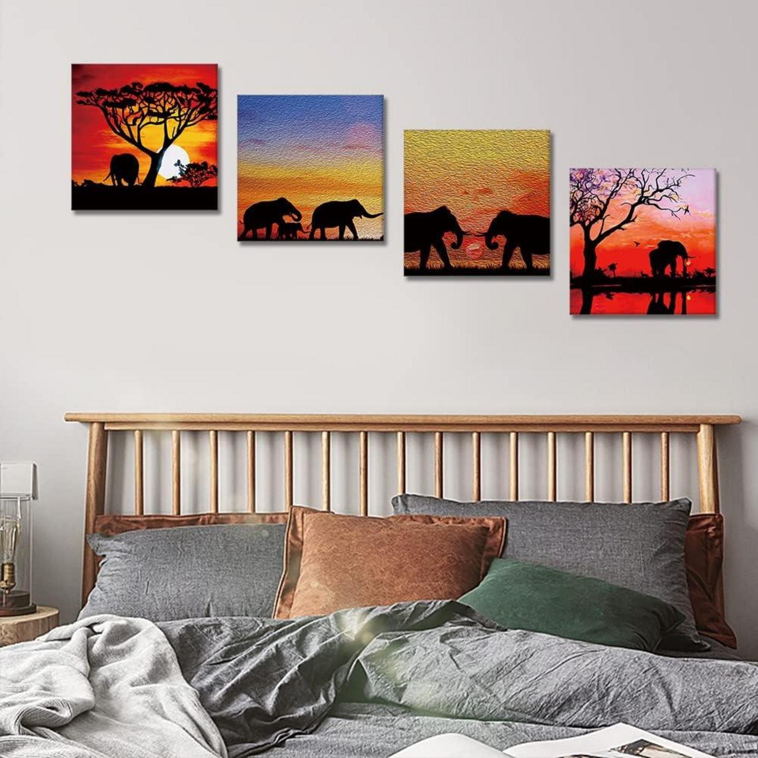 Leinwandbilder Elefanten Sonnenuntergang 4-teilig 30x30 cm Wandbild