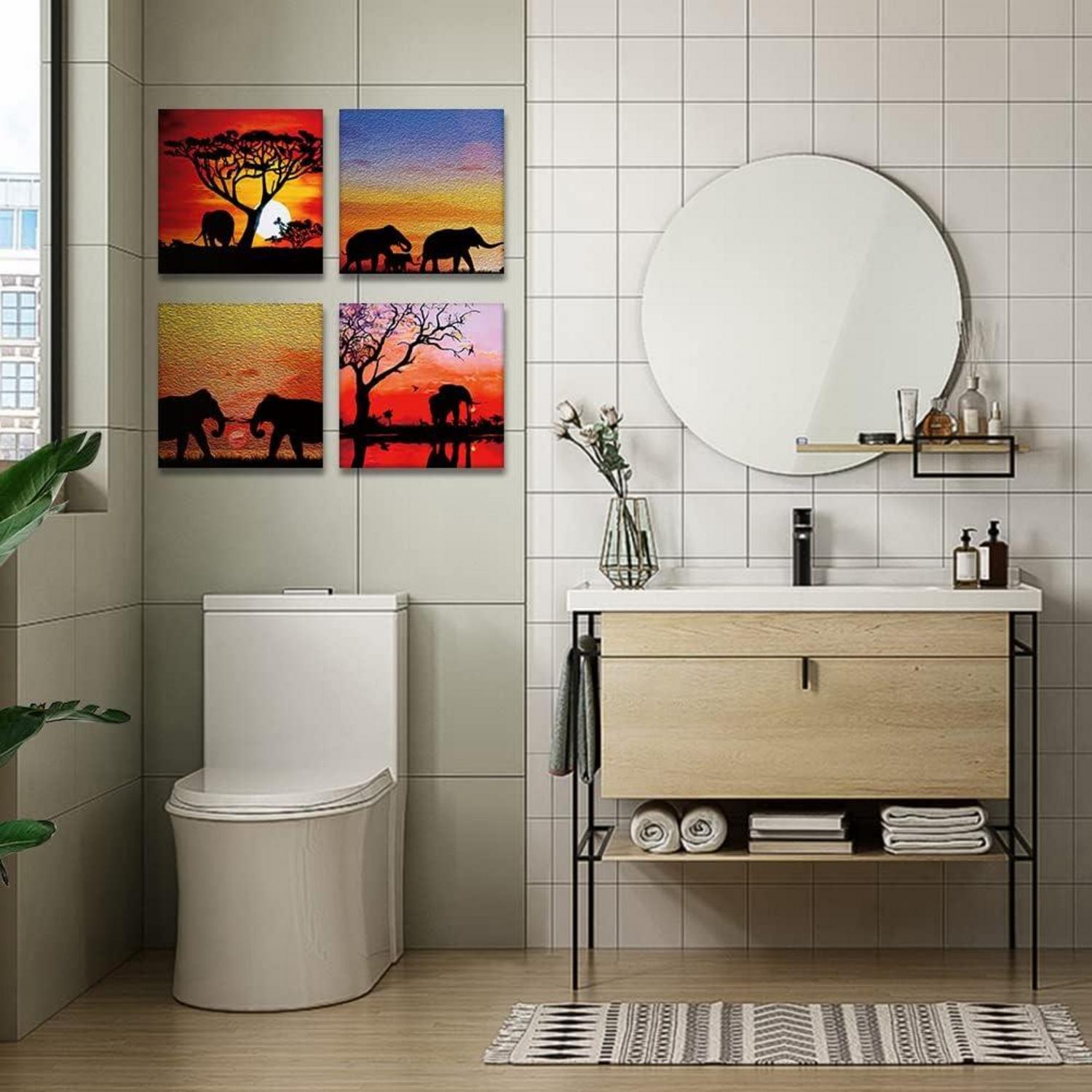 Moderne Leinwandbilder Sonnenuntergang Elefanten 4-teilig 30x30cm