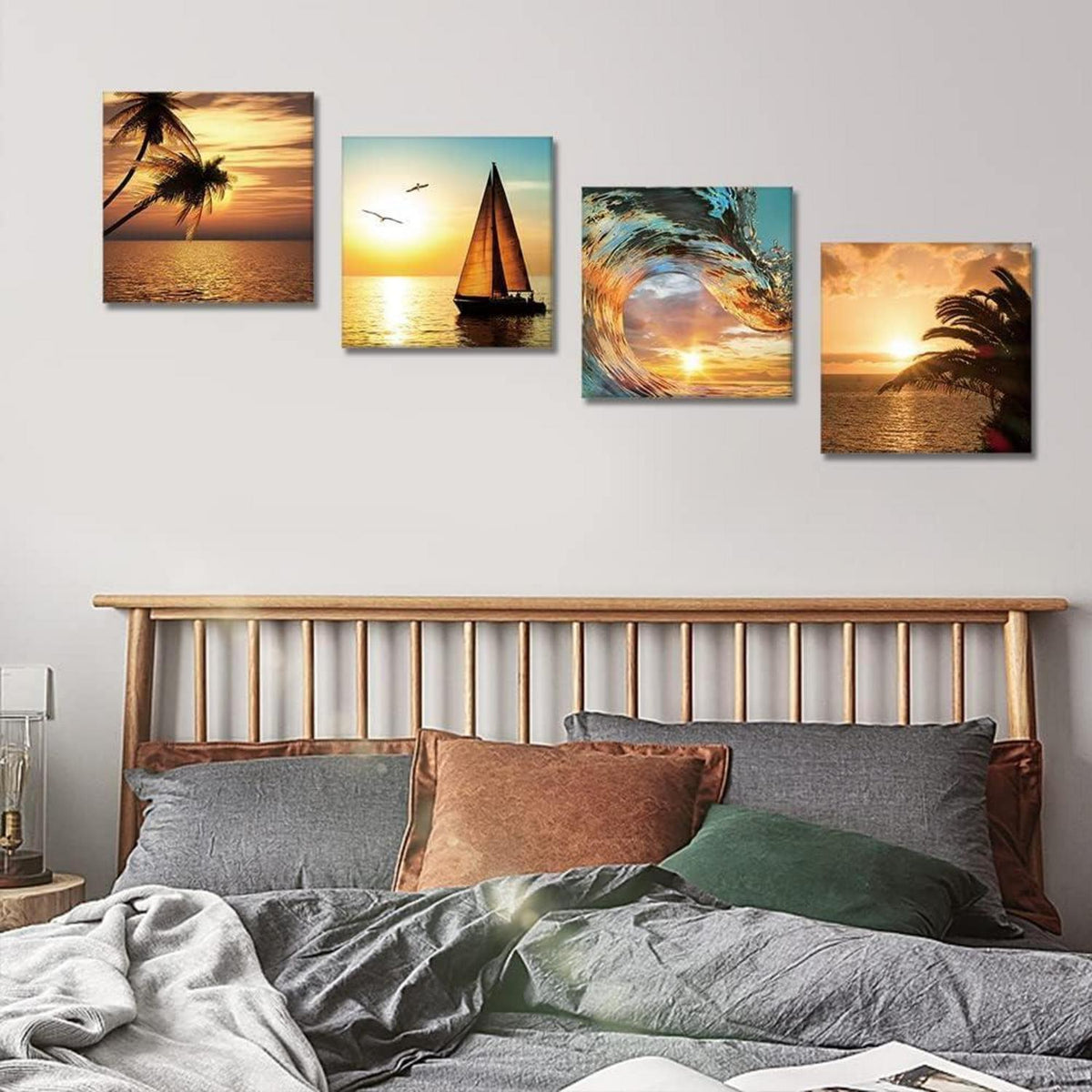 4-teilig Leinwandbild Segelboot & Meer - Moderne Wanddekoration 30x30cm