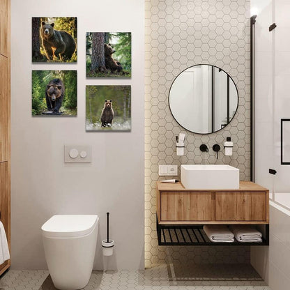 4er Set Leinwandbilder Wald Bär Kunstdruck 30x30cm