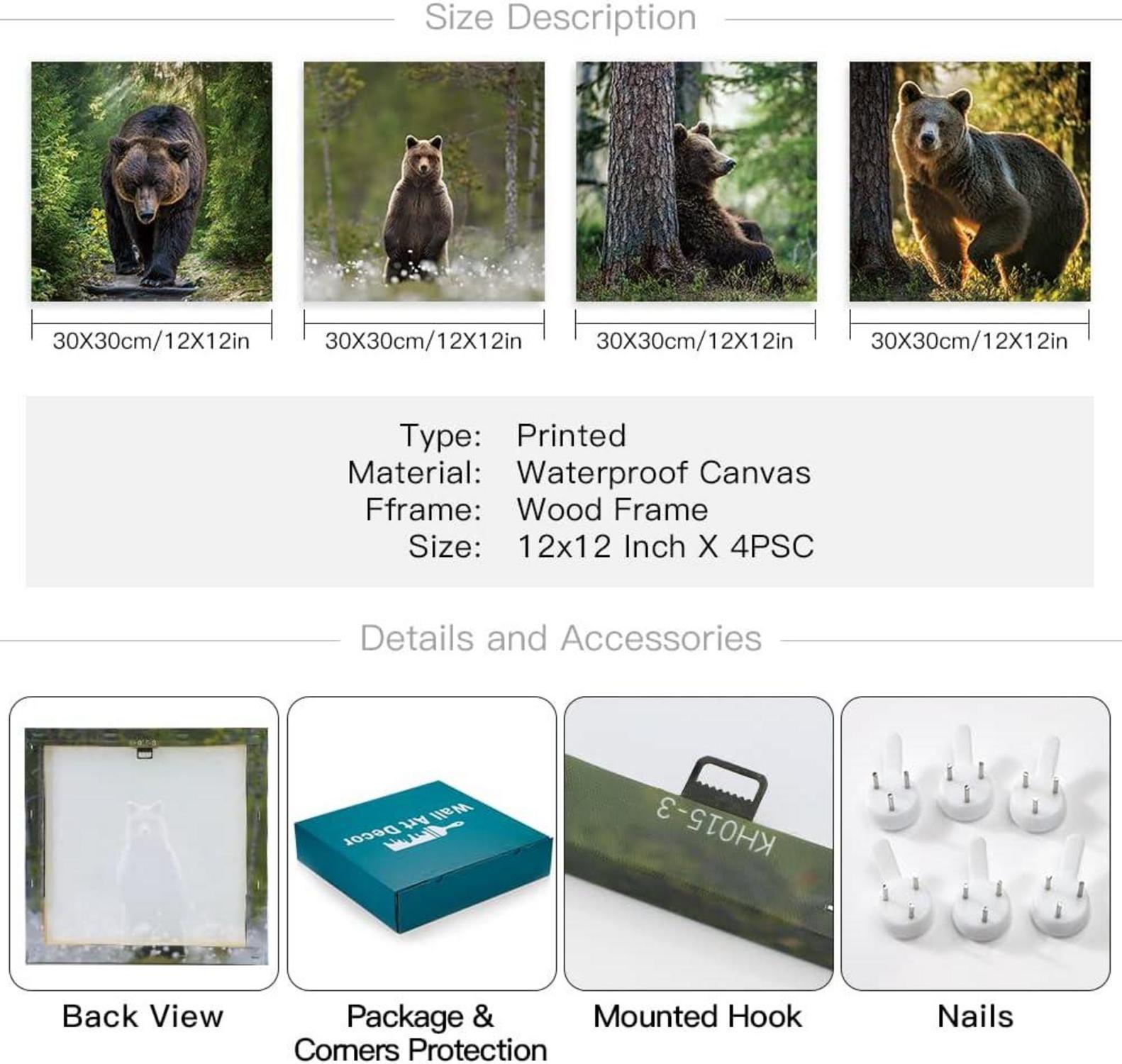 Wandbild Leinwand Wald Bär Kunstdruck Moderne Deko 30x30cm