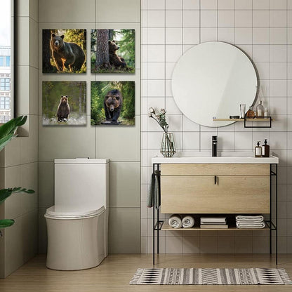 4er Set Leinwandbilder Wald Bär Kunstdruck 30x30cm