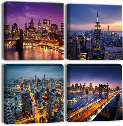 Moderne Stadtnacht Leinwandbilder 4-teilig 30x30cm