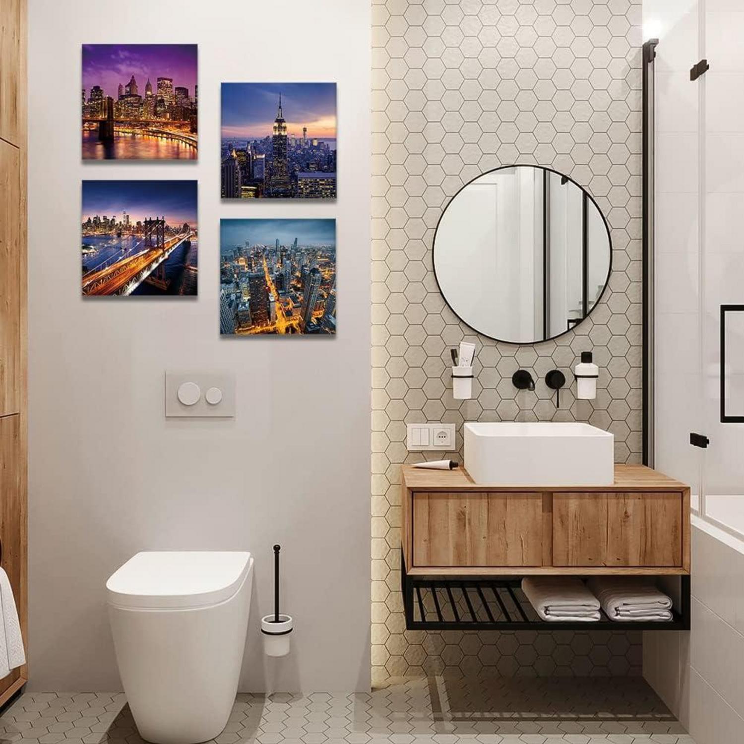 Moderne Stadtnacht Leinwandbilder 30x30 cm 4-teilig Wandbild Wohnzimmer Kunst