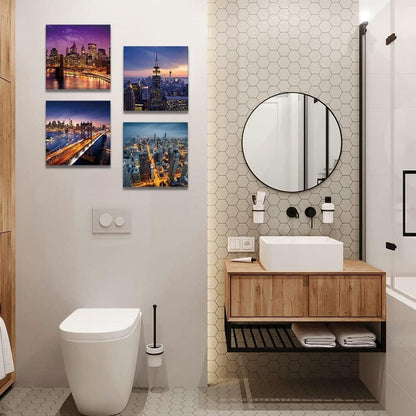 Moderne Stadtnacht Leinwandbilder 30x30 cm 4-teilig Wandbild Wohnzimmer Kunst