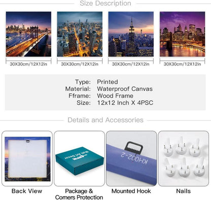 4-teiliges Artscope Leinwandbilder Set Moderne Stadtnacht 30x30cm