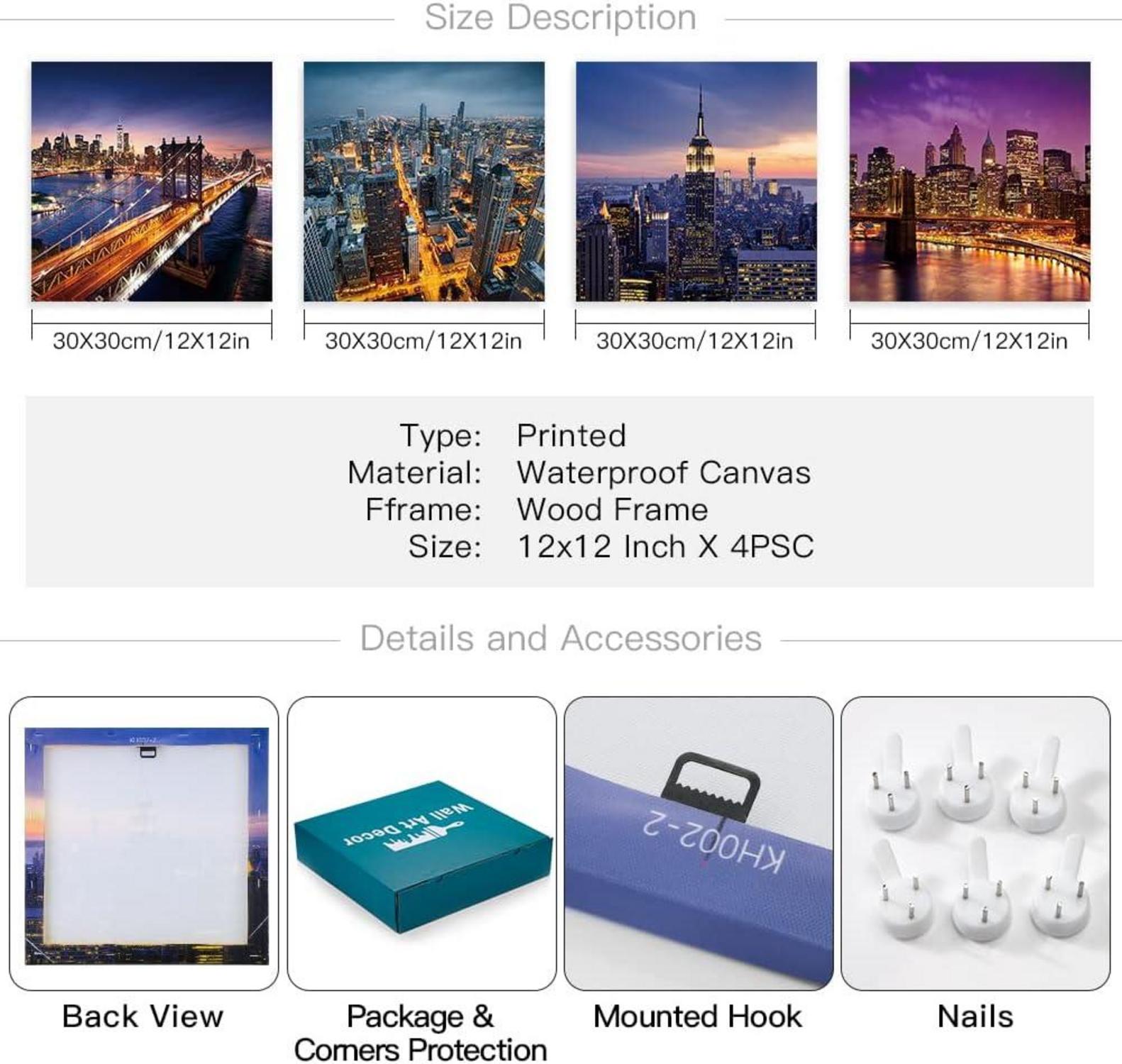 4-teiliges Artscope Leinwandbilder Set Moderne Stadtnacht 30x30cm