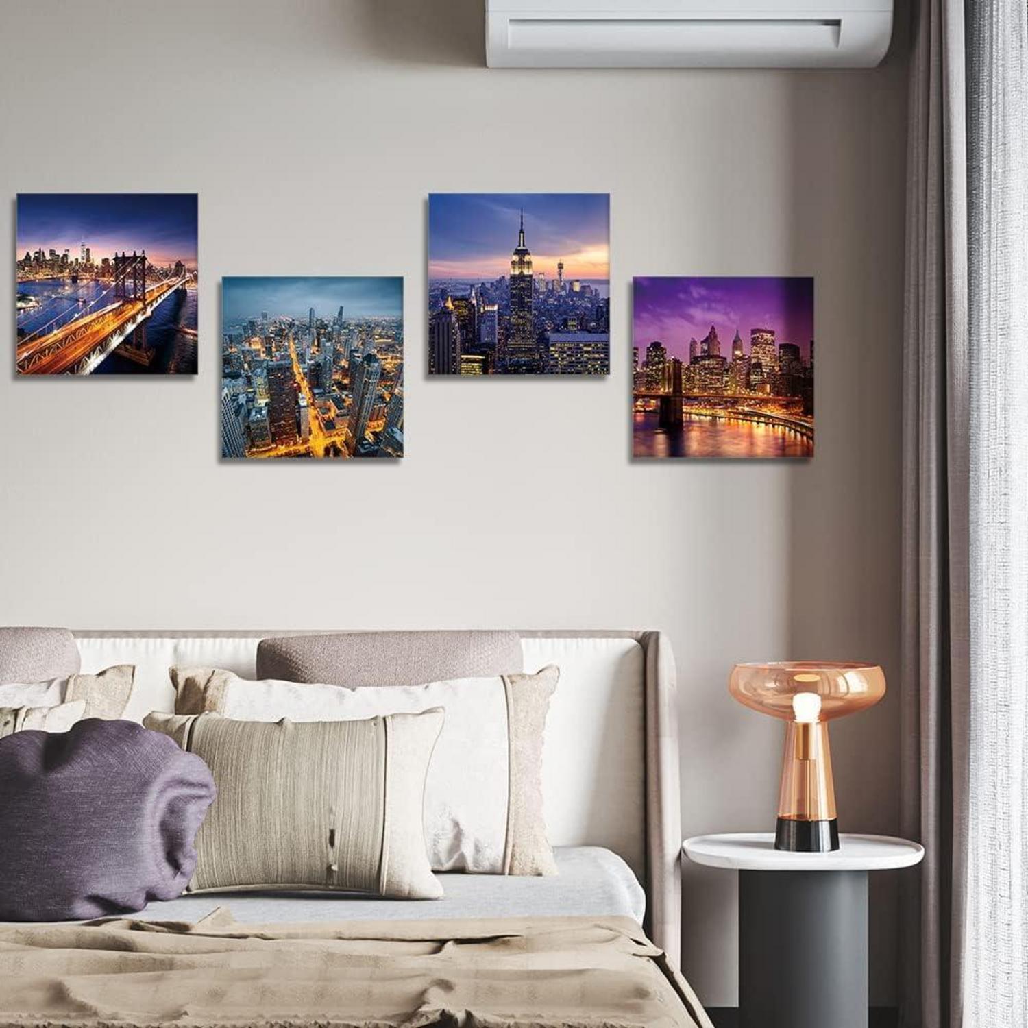 4-teiliges Leinwandbild Moderne Stadtnacht 30x30cm Wanddekoration