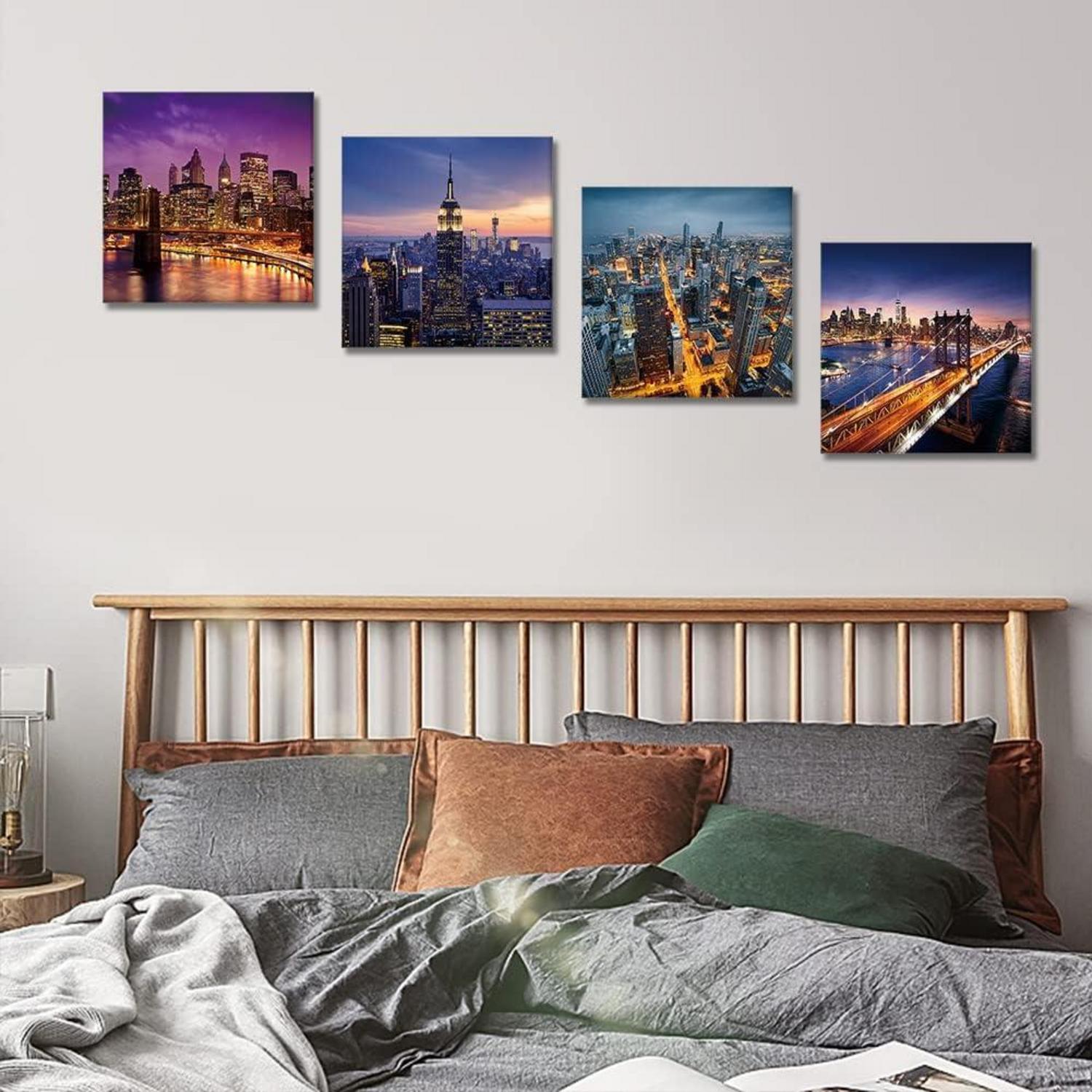 4-teiliges Artscope Leinwandbilder Set Moderne Stadtnacht 30x30cm