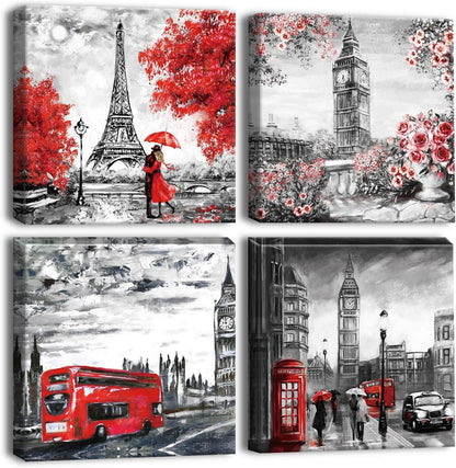 Moderne Leinwandbilder Paar mit Big Ben und Eiffelturm 30x30cm