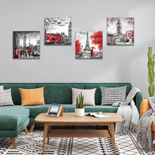 Leinwandbilder Paar mit Big Ben und Eiffelturm 30x30cm