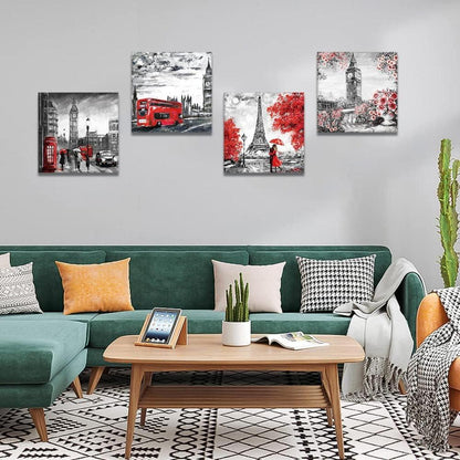 Leinwandbilder Paar mit Big Ben und Eiffelturm 30x30cm