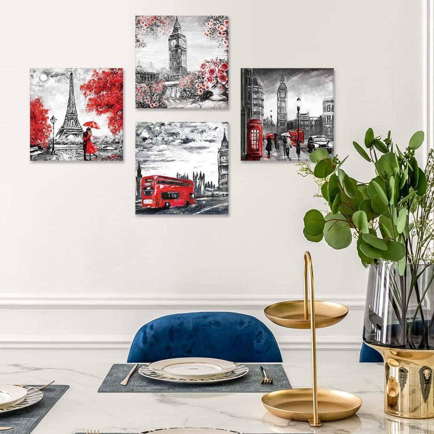 Moderne Leinwandbilder Paar mit Big Ben und Eiffelturm 30x30cm