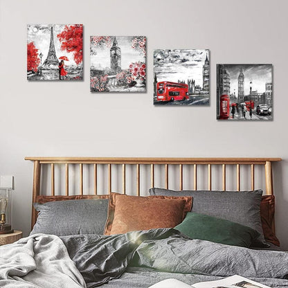 Moderne Leinwandbilder Paar mit Big Ben und Eiffelturm 30x30cm