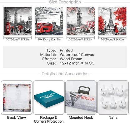 Moderne Leinwandbilder Paar mit Big Ben und Eiffelturm 30x30cm