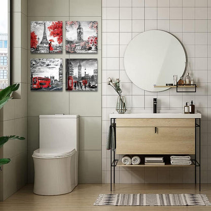 Wandbild Paar Big Ben Eiffelturm Leinwand 4-teilig 30x30cm modern rot