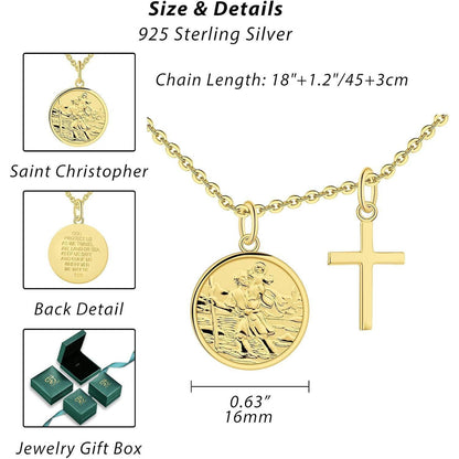 Heiliger Christophorus Kette 925 Sterling Silber Gold Medaille Kreuz