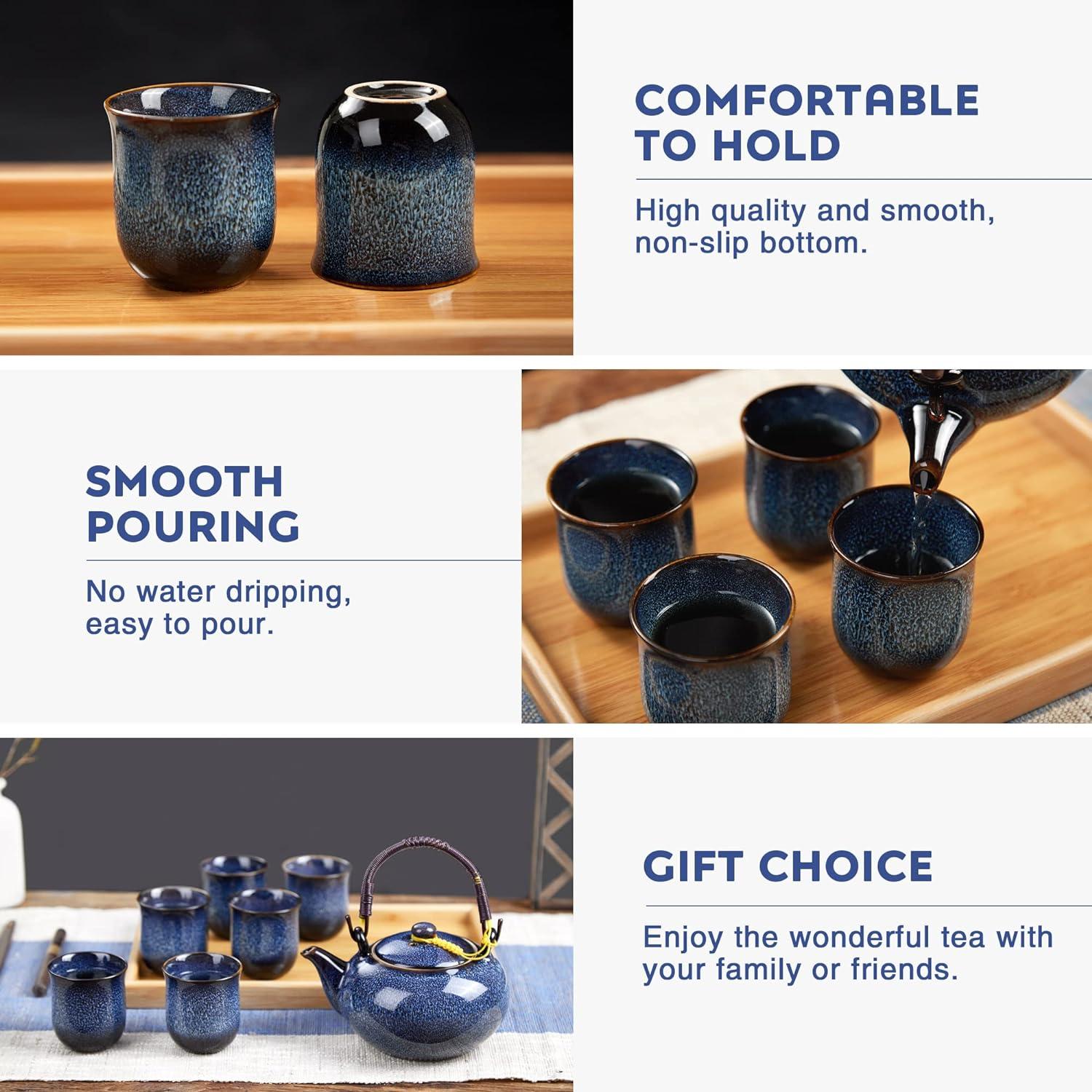 DUJUST japanisches Porzellan Teeservice Set, chinesisches Muster, hellblau