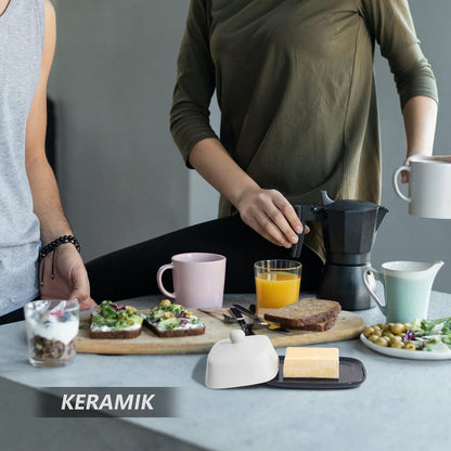 Butterdose Keramik 250g Schwarz-Weiß Butterglocke Porzellan