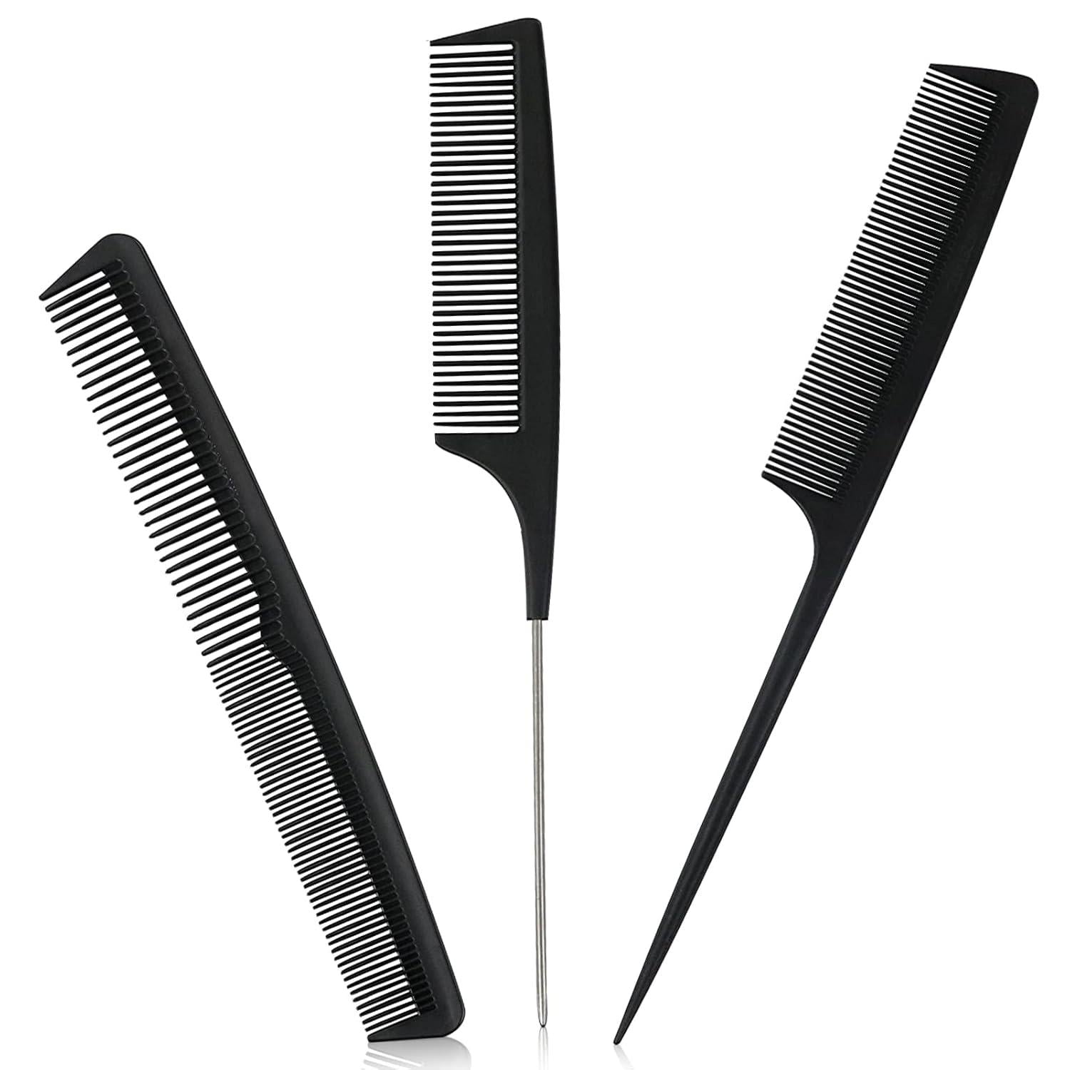 Schwarze Kohlefaserkämme Set, Feiner Zahn, Styling, Antistatisch