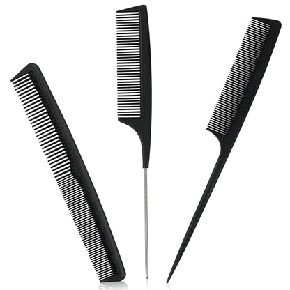 Schwarze Kohlefaserkämme Set, Feiner Zahn, Styling, Antistatisch
