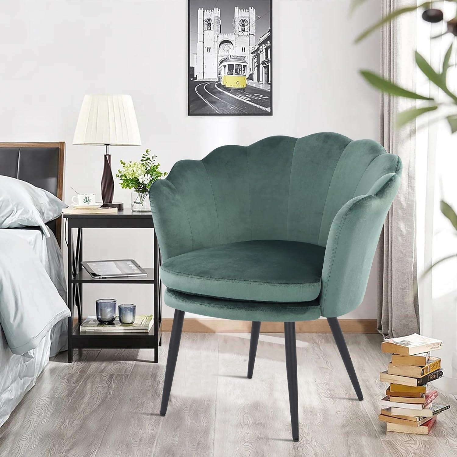 Samtstuhl Blumenform Grün/Schwarz Metallbeine Wohnzimmer Schlafzimmer