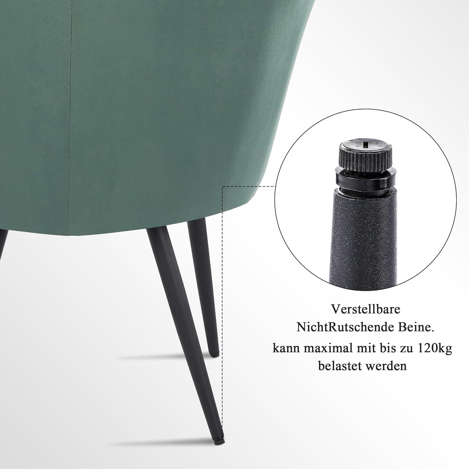 Samtstuhl Blumenform Grün/Schwarz Metallbeine Wohnzimmer Schlafzimmer