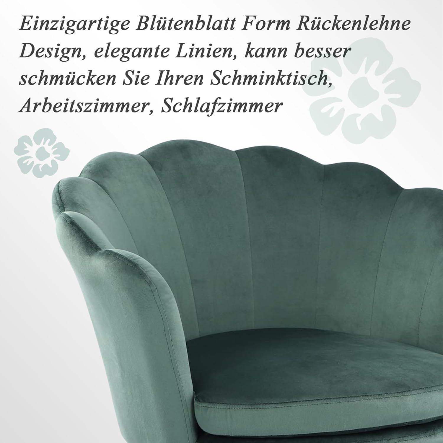 Samtstuhl Grün Schwarz Metallbeine Wohnzimmer Schlafzimmer
