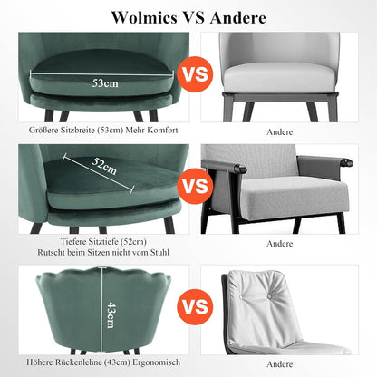 Samtstuhl Blumenform Grün Schwarz Metallbeine für Wohnzimmer