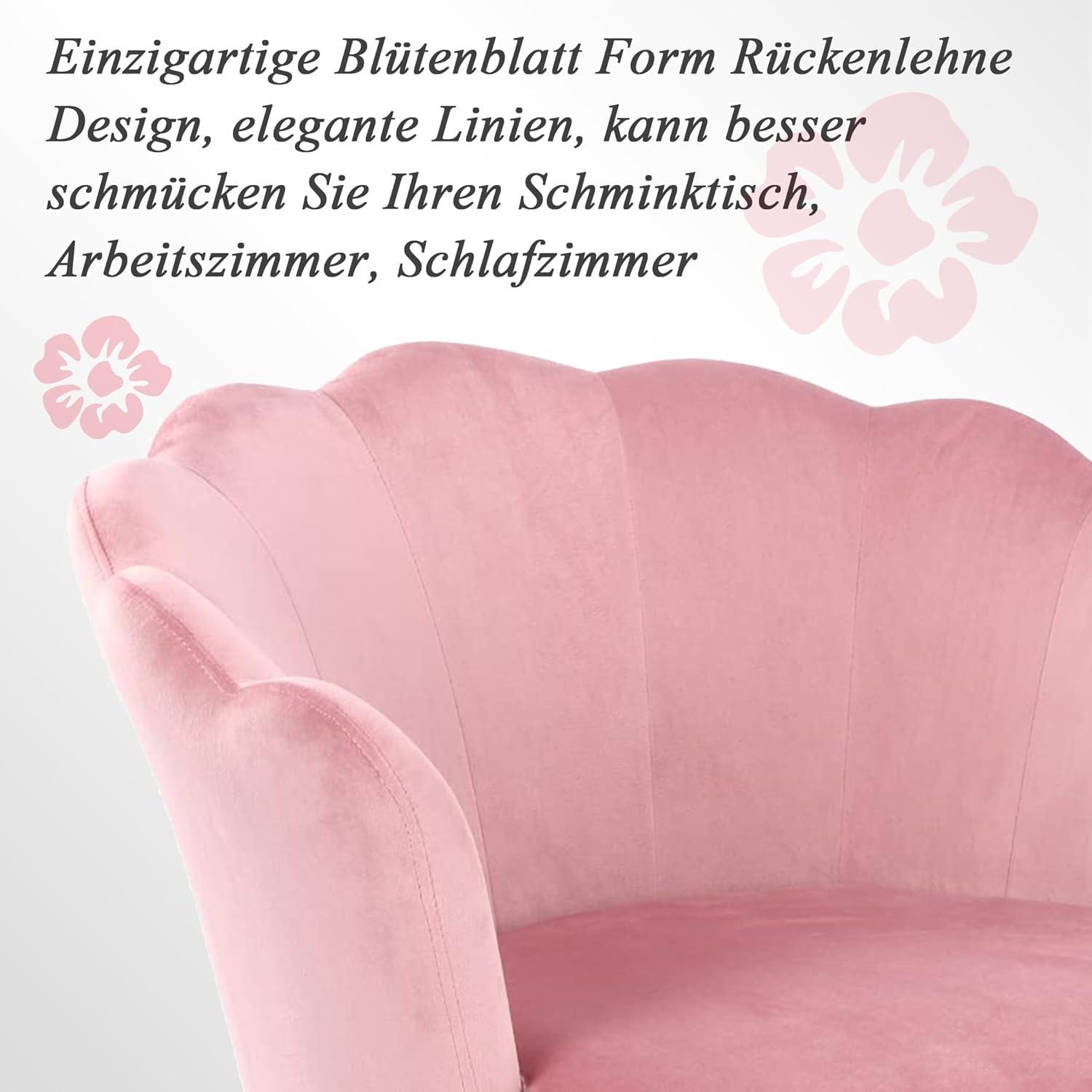 Samtstuhl Blumenform Rosa Gold Metallbeinen Wohnzimmer Schlafzimmer
