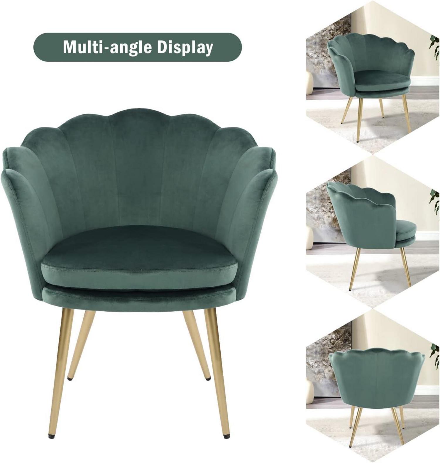 Moderne Samt-Sessel mit Metallbeinen in Grün-Gold, ergonomisches Design