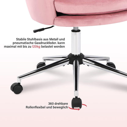 Bürostuhl Höhenverstellbar Samt Drehstuhl mit Rädern Schwarz Rosa