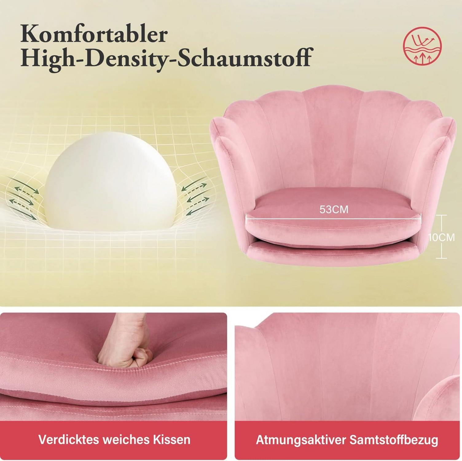Bürostuhl Höhenverstellbar Samt Drehstuhl mit Rädern, Samtstuhl Schlafzimmer Schwarz/Rosa