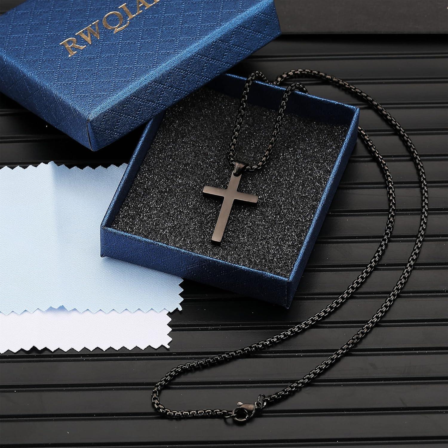 Herren Kreuzkette Edelstahl Schwarz Gold Anhänger Halskette 16-24 Zoll