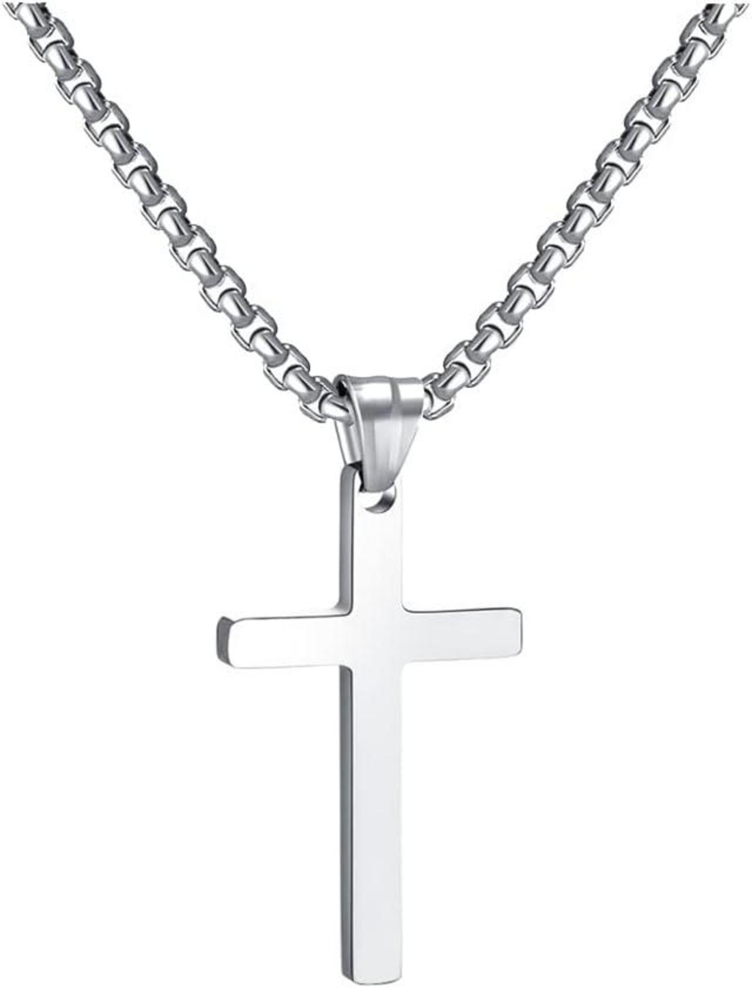 Kreuzkette Edelstahl Anhänger Halskette Schmuck Damen Herren Silber
