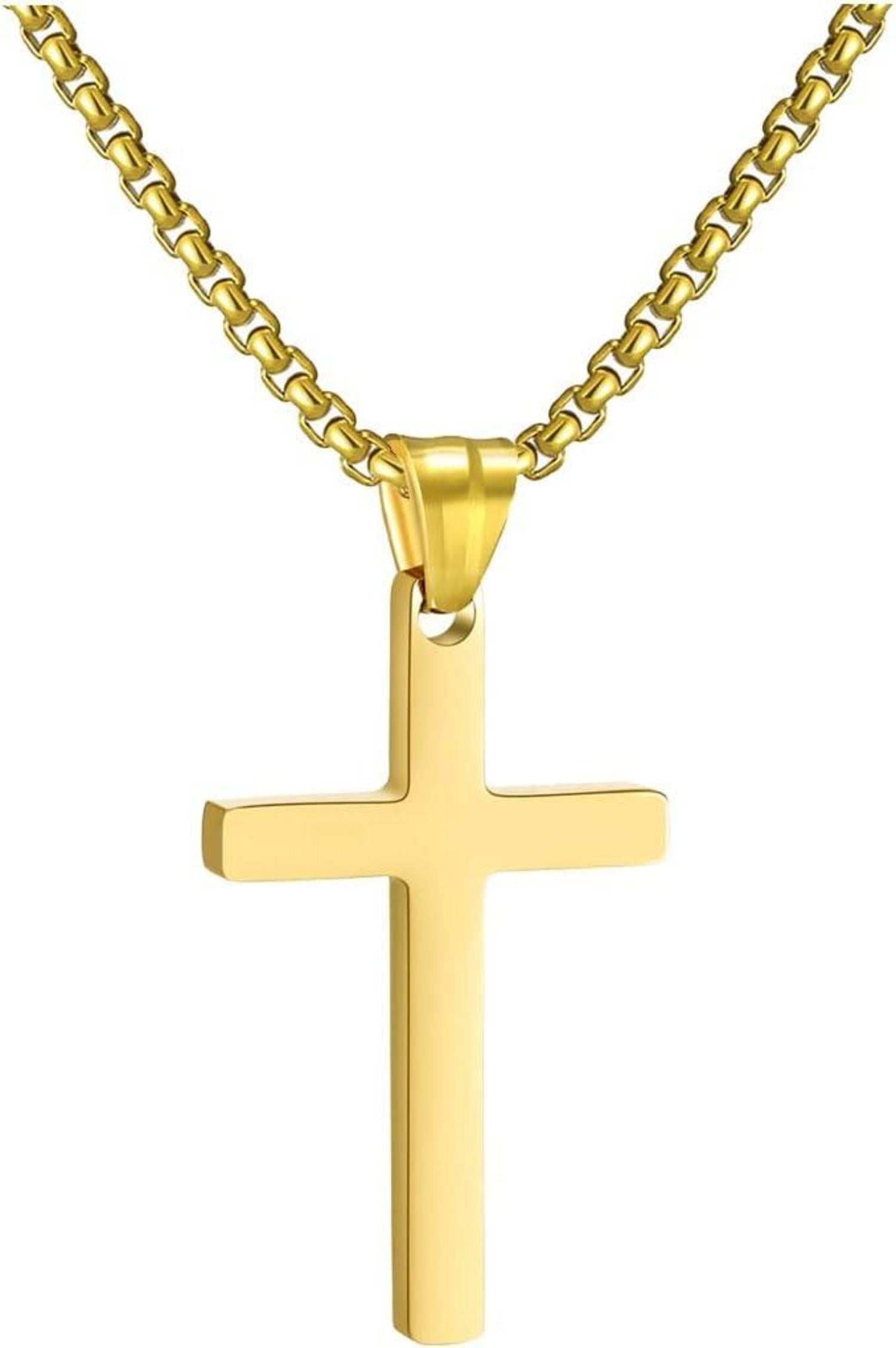 Kreuzkette Edelstahl Anhänger Halskette Damen Herren Schwarz Gold