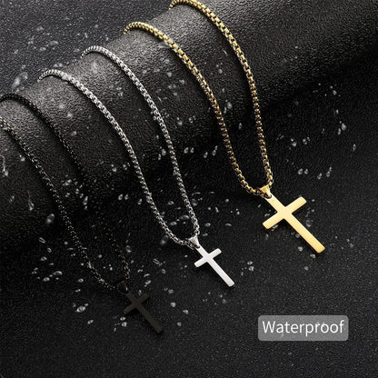 Herren Kreuzkette Edelstahl Silber Gold Schwarz Anhänger Halskette 16-24 Zoll