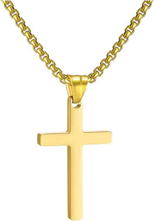 Kreuzkette Edelstahl Anhänger Halskette Damen Herren Schwarz Gold
